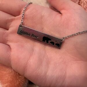 Mama Bear Silver Bar Necklace